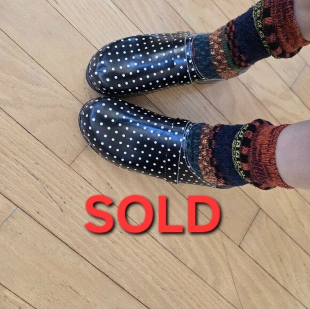 vintage 90's | whimsygoth black polka-dot leather platform clogs | WMS 9